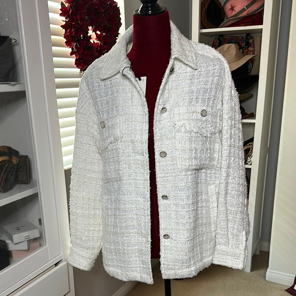 Zara White Textured Jacket